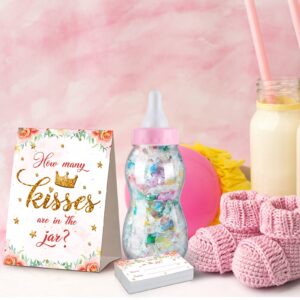 Fuutreo Guess How Many Baby Shower Game Sign with 50 Cards Floral Greenery Baby Shower Decorations with 2.76 x 2.76 x 8.27 Inch Baby Bottles for Girl Boy Party Games Favor Gift (Cute Style)