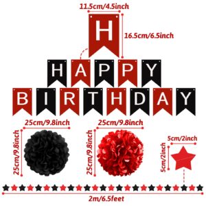 Recosis Black and Red Birthday Decorations, Happy Birthday Decorations with Banner for Boys Girls Men Women Birthday Party Decorations Supplies