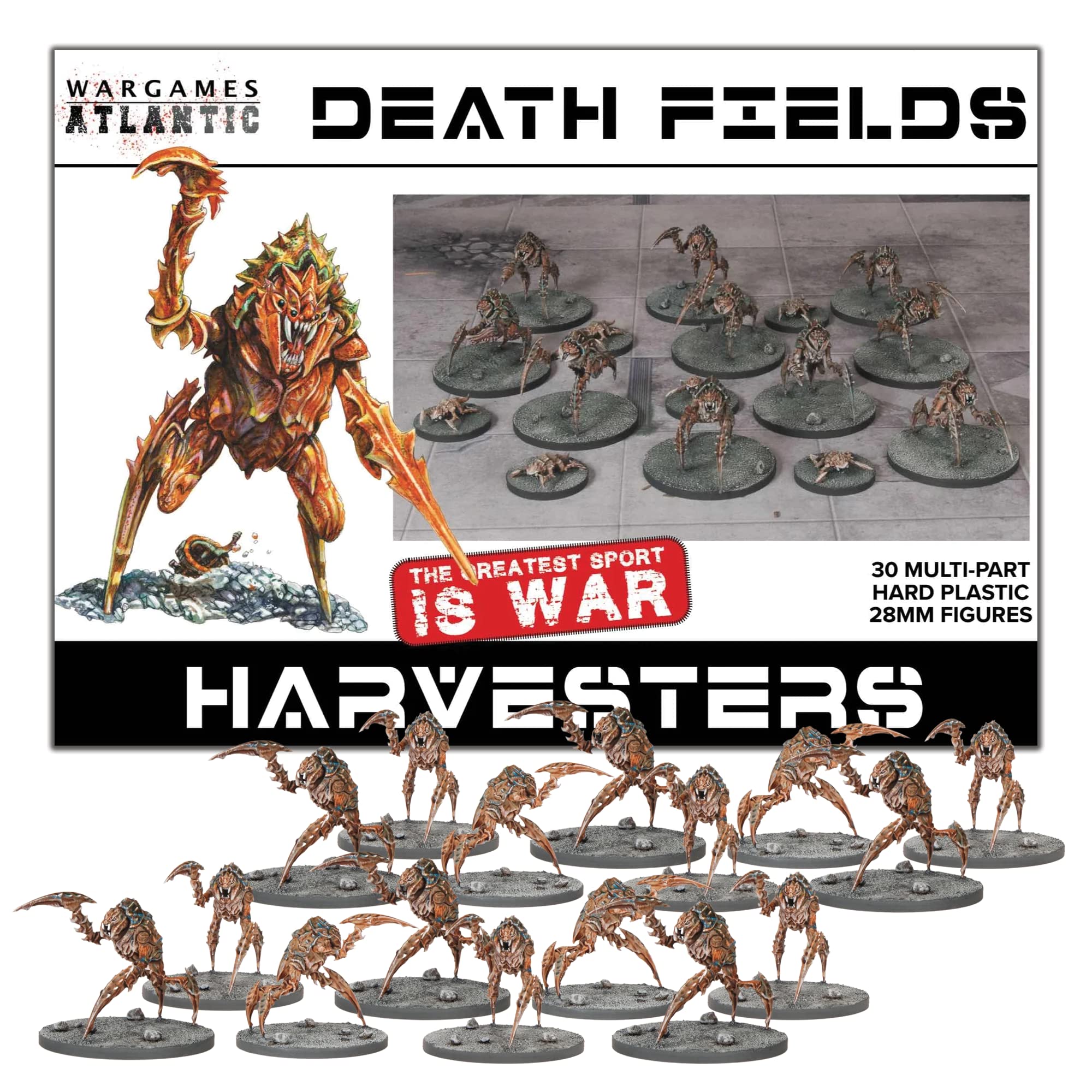 Wargames Delivered - Death Fields - Harvesters - Alien Beast 28mm Miniature, 20 Large and 10 Small Beast with a Variety of Bio-Weapons, and Digital Bundle - Action Figures Plastic Model Kit