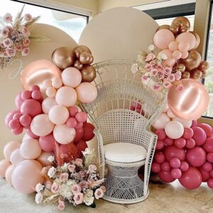 Boho Pink Balloons Arch Garland Kit with Double Stuffed Dusty Rose Gold Balloons Decorations for Boho Wedding Baby Shower Bridal Engagement Valentine's Day Anniversary Birthday Party Decorations