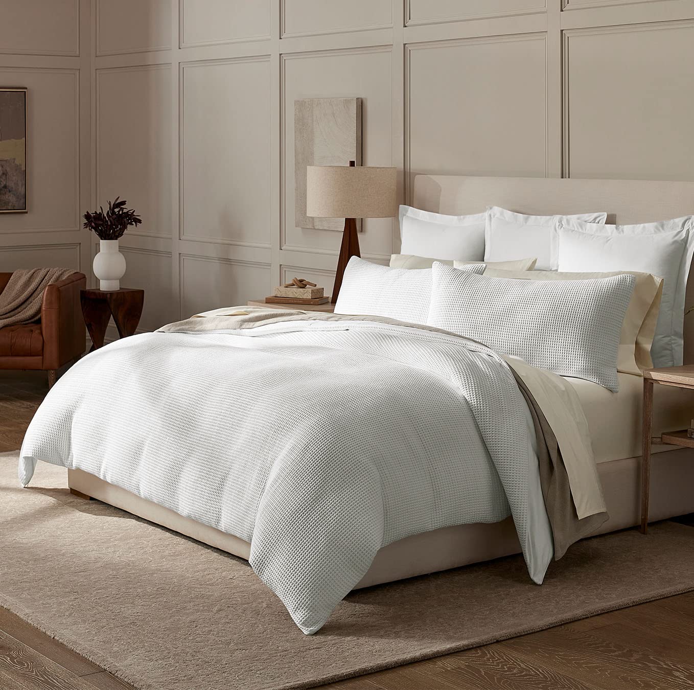 BOLL & BRANCH Waffle Duvet Set - King/Cal King, White - 100% Organic Cotton - 1 Duvet Cover, 2 Shams - Interior Corner Ties + Hidden Zipper Closures