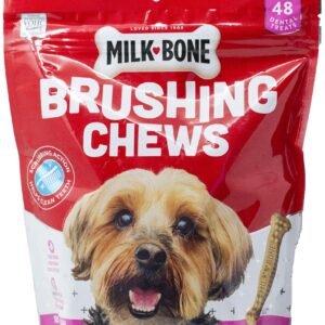 Milk-Bone Brushing Chews Dental Dog Treats - Mini Snacks for Small Breeds (48 Count) - Plus Rope Toy and Fun Animal Facts Booklet Bundle