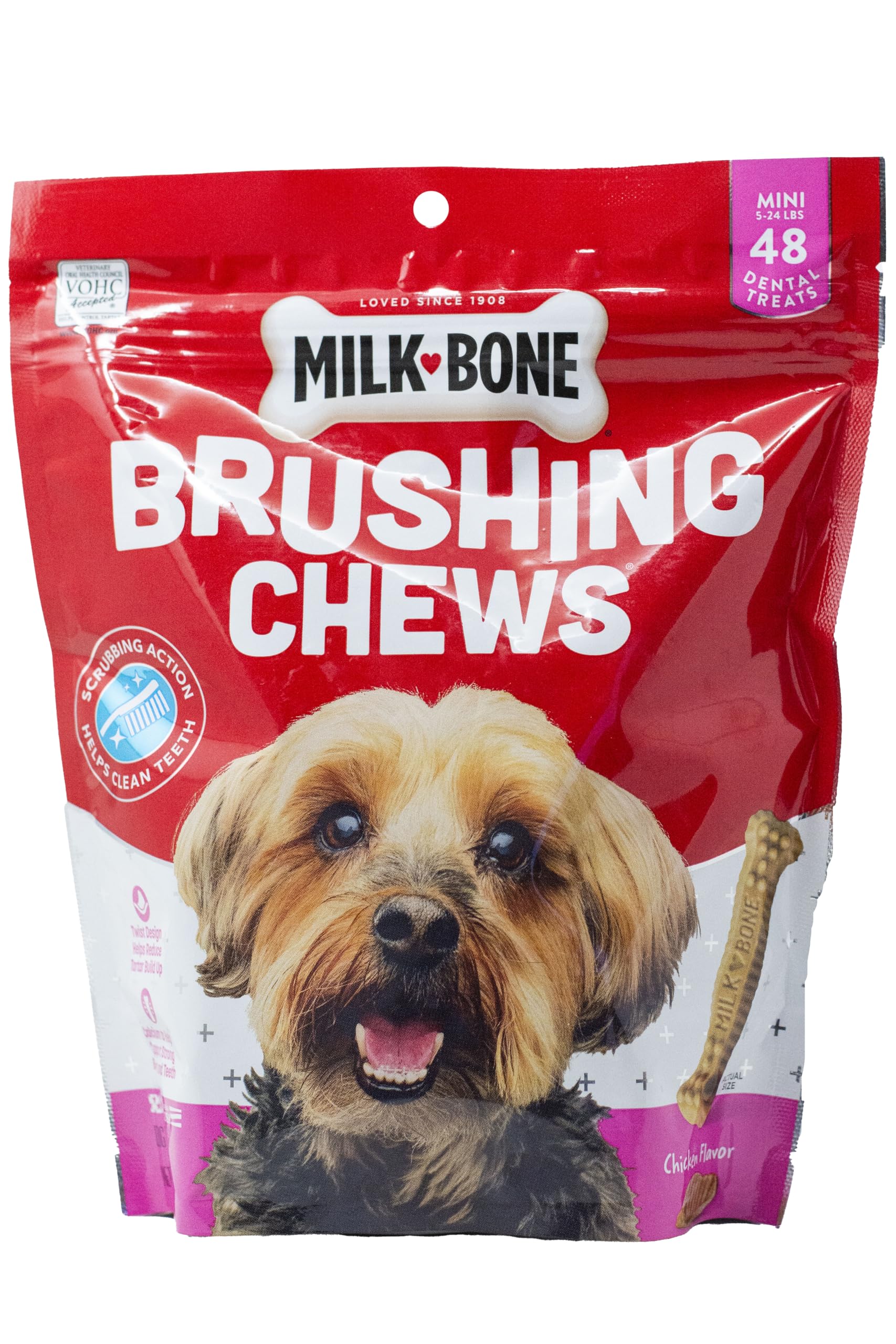 Milk-Bone Brushing Chews Dental Dog Treats - Mini Snacks for Small Breeds (48 Count) - Plus Rope Toy and Fun Animal Facts Booklet Bundle