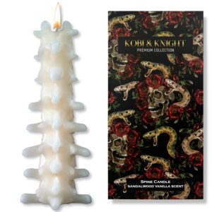 Kobi & Knight Spine Candle - Sandalwood Vanilla Scented Creepy Candles for Gothic Decor Gift - Ivory Spooky Vertebra Candle - Goth Decoration for Halloween - Large 8" Witchy Candle