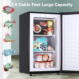 Anukis 3.0 Cu.ft Upright Freezer, Compact Mini and Small Freezers with Adjustable Temperature, Three Freeze Shelves For Home, Kitchen, Office, Silver