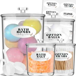 tididea bathroom jars with lids set - 4 pack acrylic apothecary jars for bath bomb holder, bath salt container, qtip holder, cotton ball/pad holder - ideal bathroom organizers and storage canisters