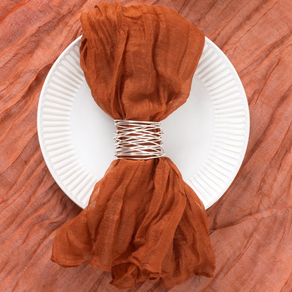 DeZerlor 12 Pack Terracotta Cheesecloth Napkins Christmas Cloth Napkins Set of 12 Boho Cotton Dinner Napkins Bulk 21"x21" for Wedding Bridal Baby Shower Xmas Party Table Decor