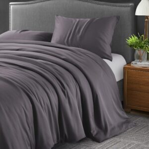 Dreamhood Queen/Full Size Viscose Derived from Bamboo Duvet Cover Set 1 Duvet Cover,2 Pillow Shams,Luxuriously Soft Cooling Smooth 3 Piece Set with 4 Corner Ties (Dark Grey,90"×90")