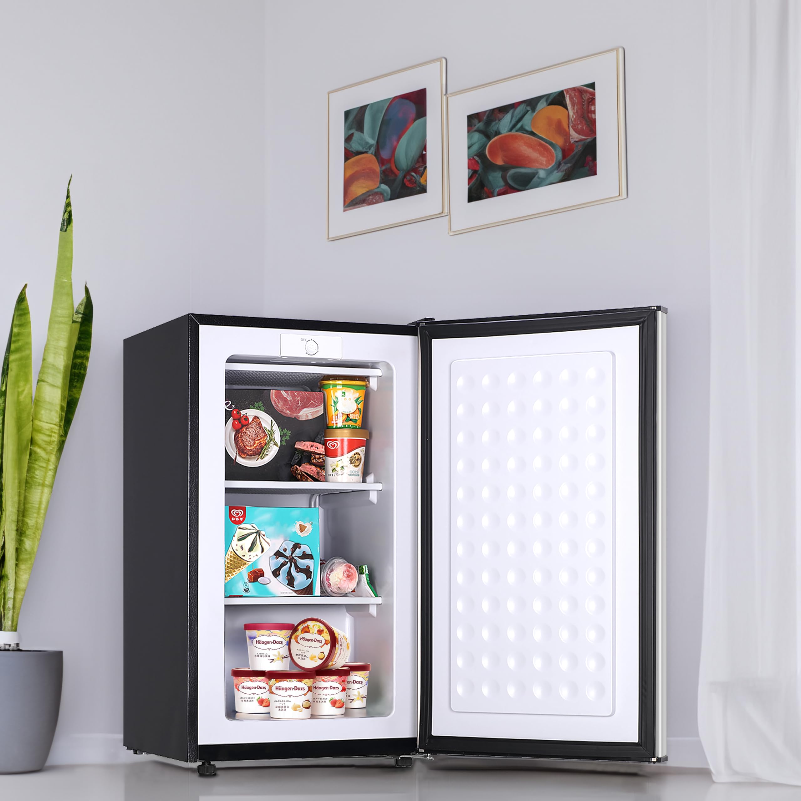 Anukis 3.0 Cu.ft Upright Freezer, Compact Mini and Small Freezers with Adjustable Temperature, Three Freeze Shelves For Home, Kitchen, Office, Silver