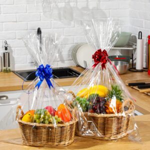 Maitys 2 Sets Basket for Gifts Empty Bulk Woven Wicker Empty Gift Baskets with Handles Clear Gift Bags Kraft Cards Pull Bows Gift Basket Kit Supplies to Fill for Wedding Birthday Party Gift Wrapping