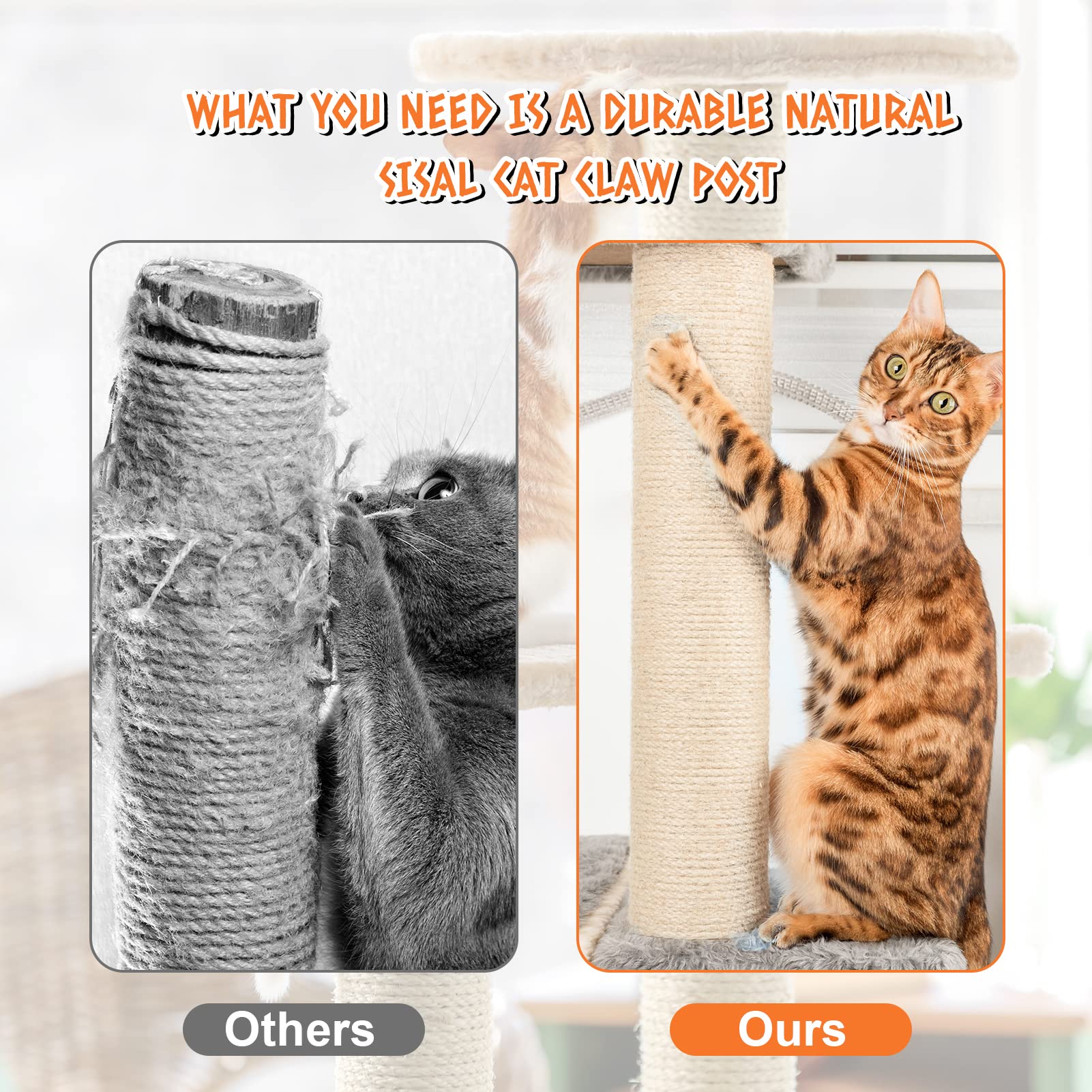 PETUOL 4 PCS M8 Cat Scratching Post Replacement, 15.7 x 3.1 Inch Sisal Pole Cat Tree Replacement Post with Screws, Refill Scratcher Posts for Indoor Kitten Tree Tower Spare Cat Furniture Protector