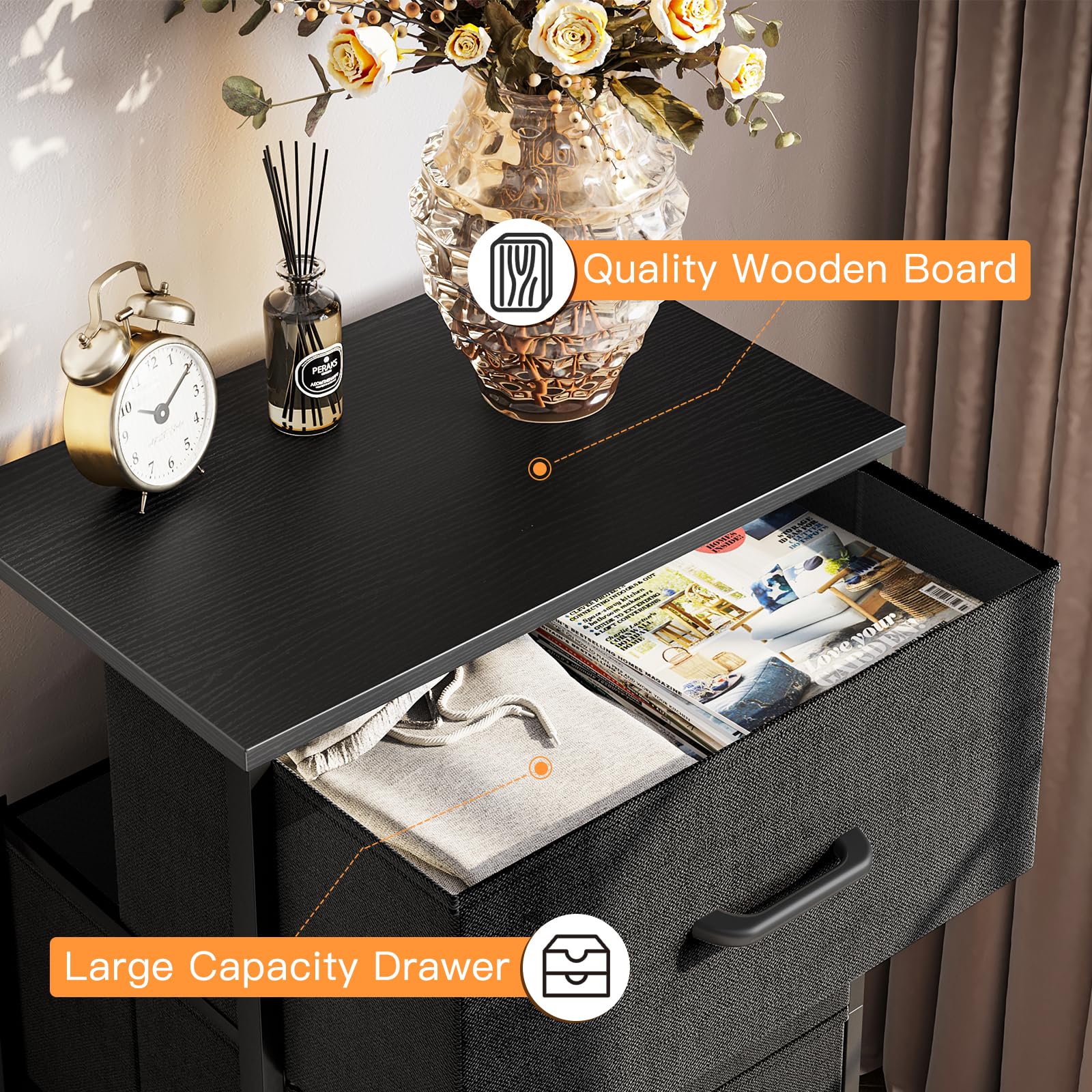 ODK Dresser for Bedroom with 4 Storage Drawers, Small Dresser Chest of Drawers Fabric Dresser with Sturdy Steel Frame, Dresser for Closet with Wood Top, Black