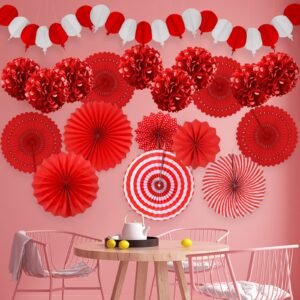 Recosis Red Party Decorations, Papar Fans Pompoms Fans Garlands for Birthday Bridal Baby Shower Wedding Graduation New Years Valentine's Day Party Decorations