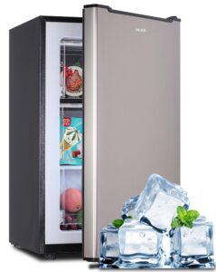 anukis 3.0 cu.ft upright freezer, compact mini and small freezers with adjustable temperature, three freeze shelves for home, kitchen, office, silver