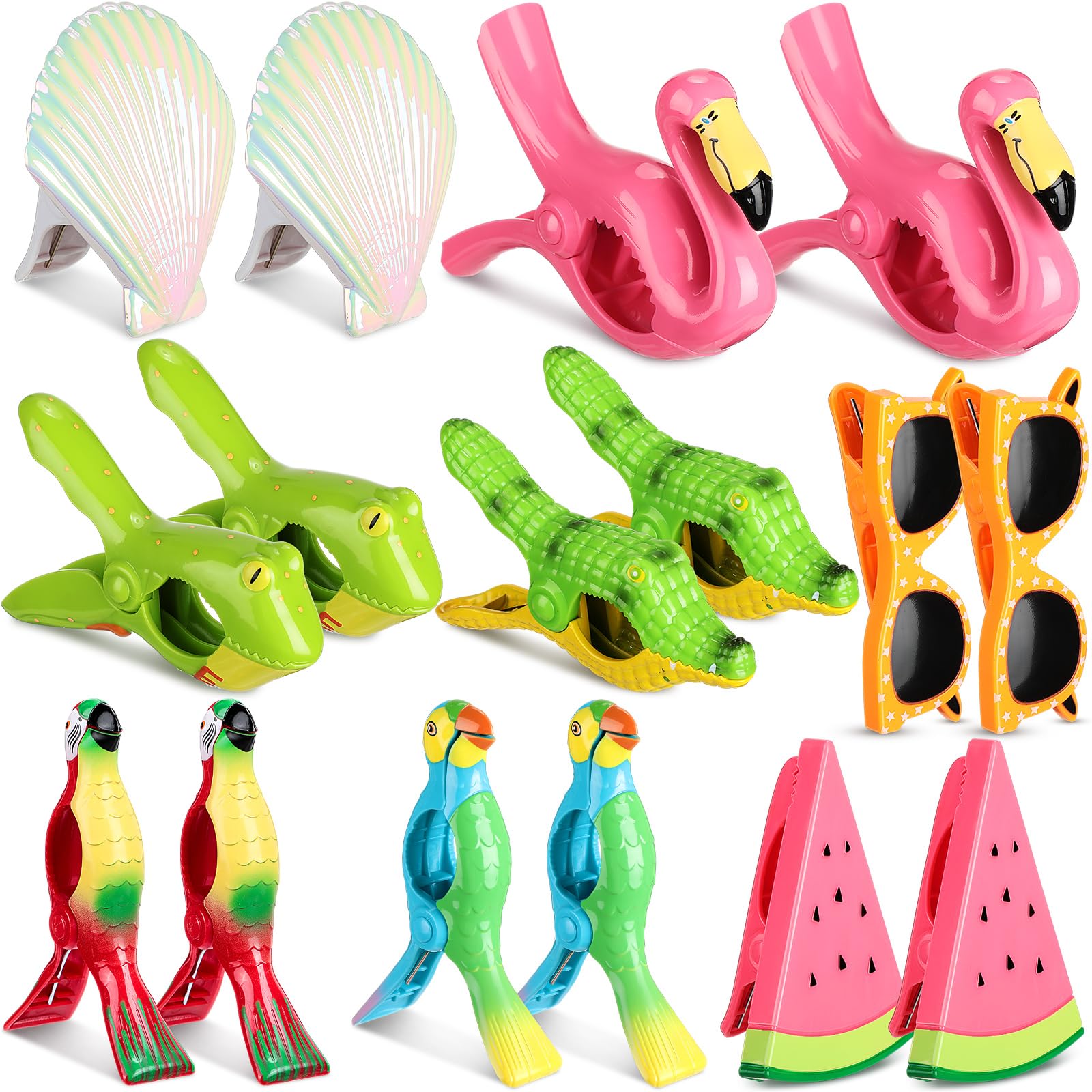 Rtteri 16 Pcs Beach Towel Clips Cute Towel Clips for Chairs Beach Towel Holder Clothes Pegs Clothes Pins for Patio Beach Pool, Assorted Style (Classic)