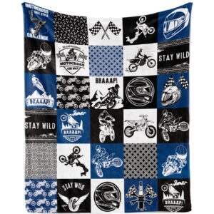 motorcycle blanket throw, motocross rider blanket for boys teens, soft cozy plush flannel fleece throw blanket for motorbike lovers gift, fluffy fuzzy dirt bike blankets for sofa couch bed, 50"x60"