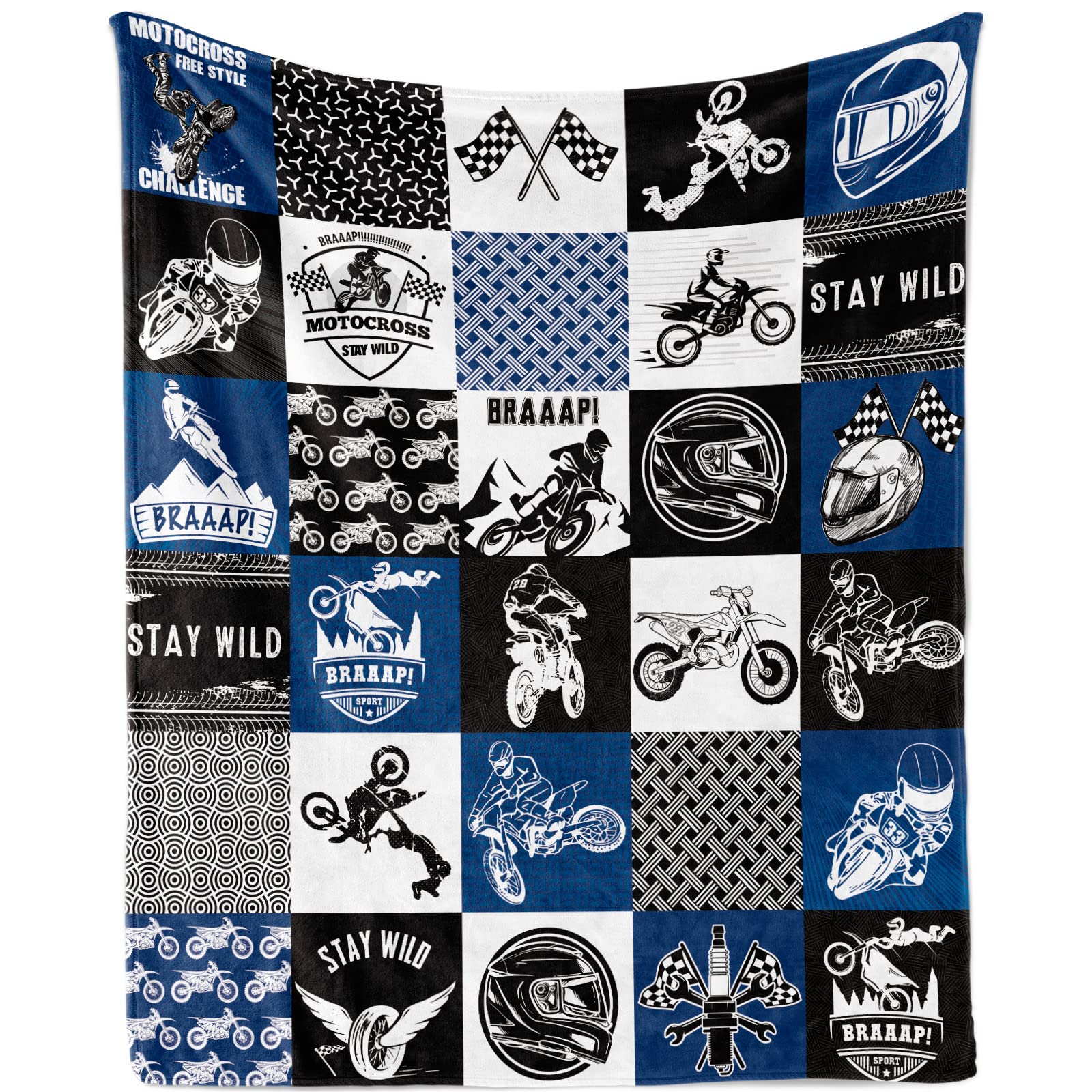 Motorcycle Blanket Throw, Motocross Rider Blanket for Boys Teens, Soft Cozy Plush Flannel Fleece Throw Blanket for Motorbike Lovers Gift, Fluffy Fuzzy Dirt Bike Blankets for Sofa Couch Bed, 50"x60"