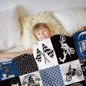 Motorcycle Blanket Throw, Motocross Rider Blanket for Boys Teens, Soft Cozy Plush Flannel Fleece Throw Blanket for Motorbike Lovers Gift, Fluffy Fuzzy Dirt Bike Blankets for Sofa Couch Bed, 50"x60"