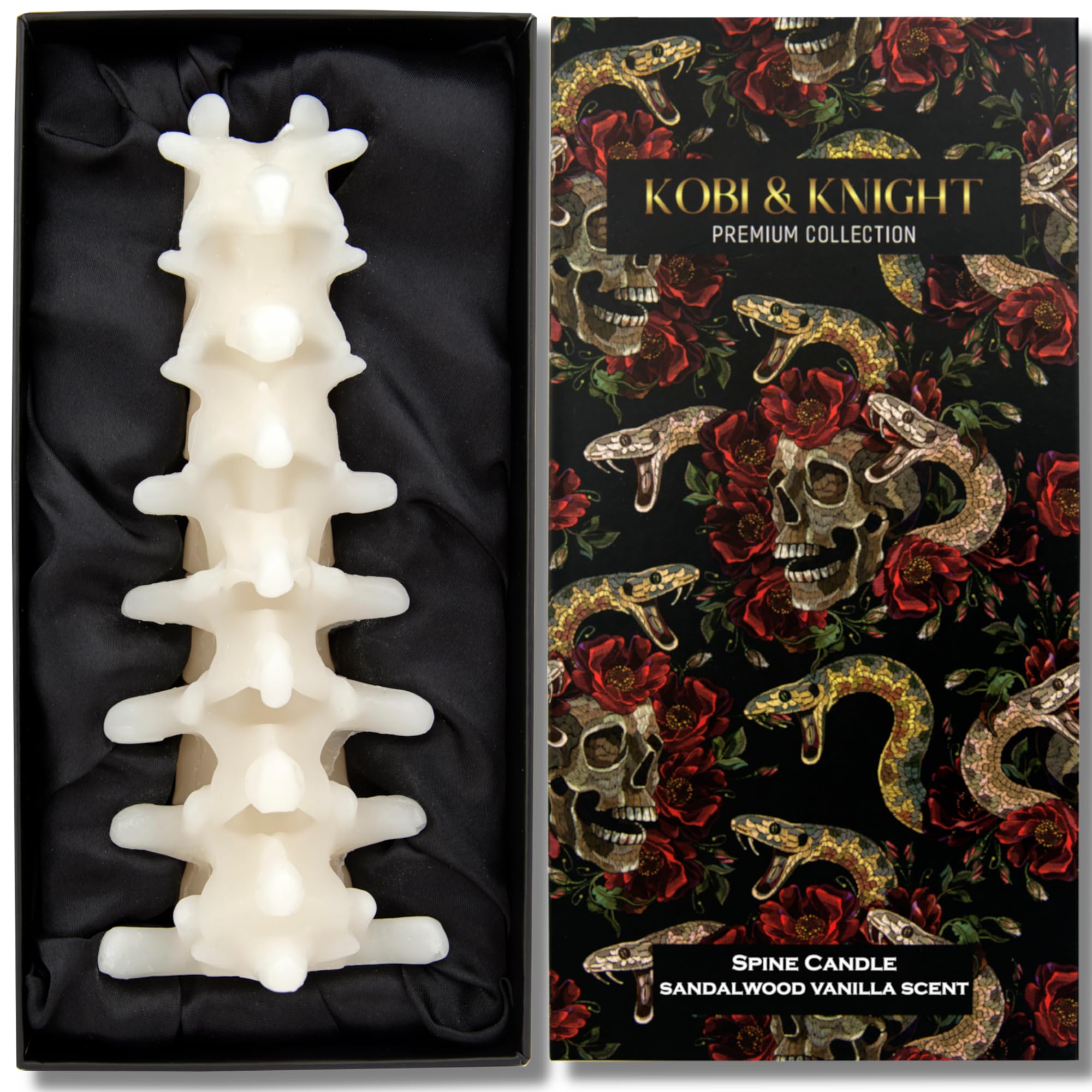 Kobi & Knight Spine Candle - Sandalwood Vanilla Scented Creepy Candles for Gothic Decor Gift - Ivory Spooky Vertebra Candle - Goth Decoration for Halloween - Large 8" Witchy Candle