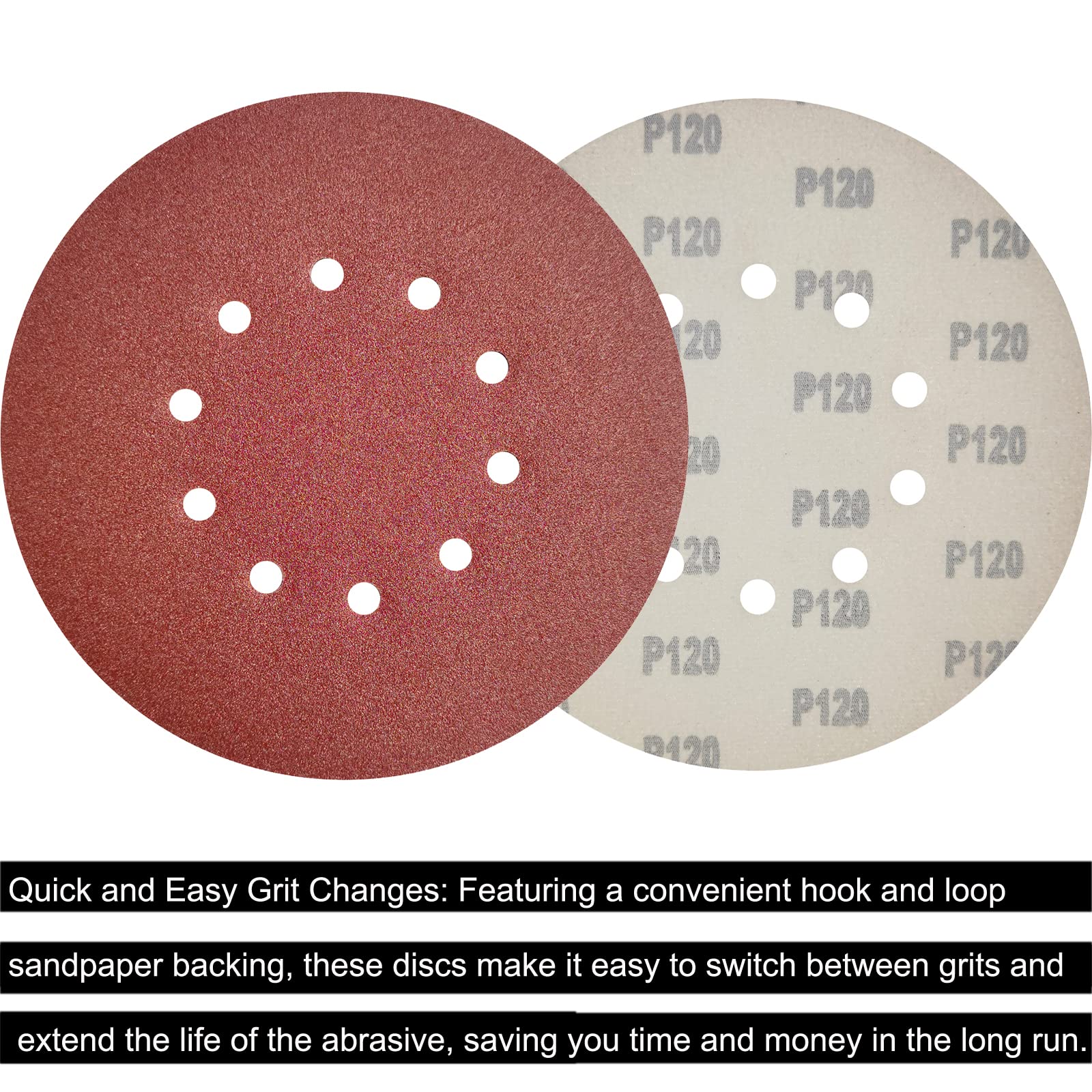 SACKORANGE 50 Pack 9-Inch 10 Hole 120 Grit Hook-and-Loop Drywall Sandpaper - Aluminum Oxide Sanding Disc for ‎9" Drywall Sander Wood Furniture Finishing …