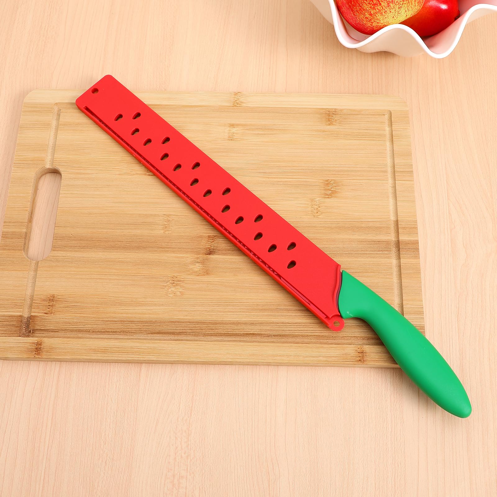 DECHOUS Watermelon Knife, Red Green Watermelon Knife with Sleeve, Kitchen Melon Cutting Knife Fruit Watermelon Cutter Slicer Tool for Kitchen Xmas Party