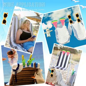 Rtteri 16 Pcs Beach Towel Clips Cute Towel Clips for Chairs Beach Towel Holder Clothes Pegs Clothes Pins for Patio Beach Pool, Assorted Style (Classic)