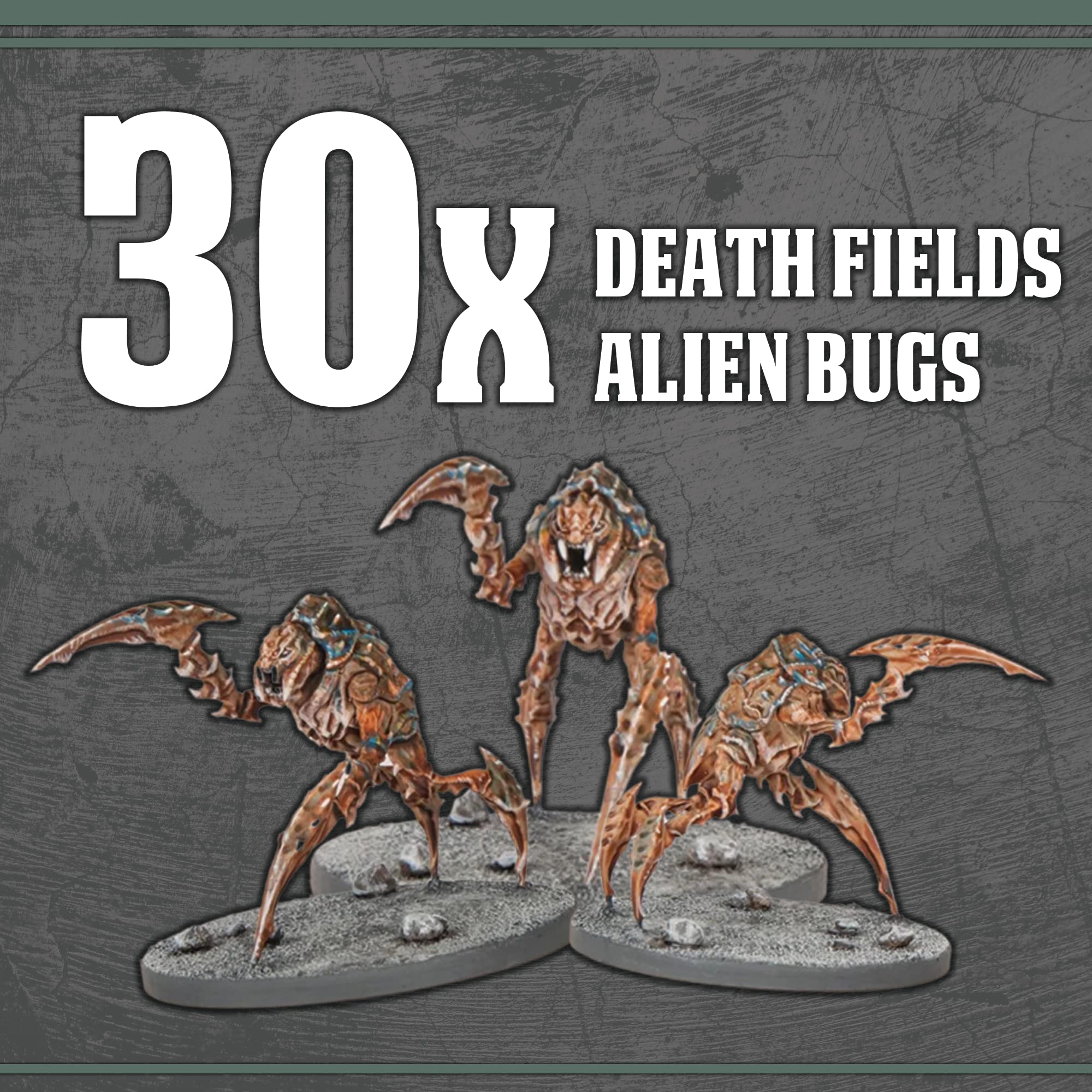 Wargames Delivered - Death Fields - Harvesters - Alien Beast 28mm Miniature, 20 Large and 10 Small Beast with a Variety of Bio-Weapons, and Digital Bundle - Action Figures Plastic Model Kit