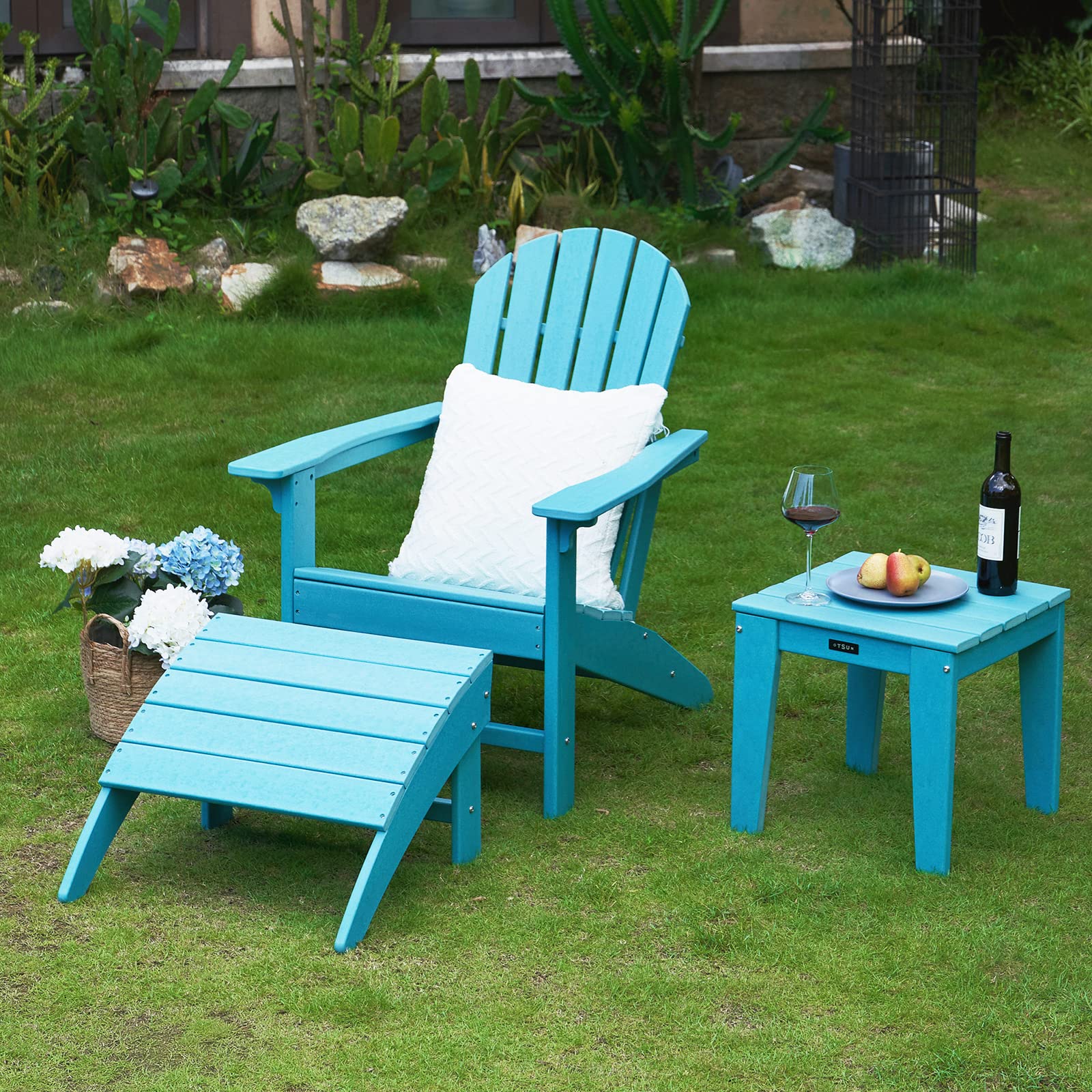 OTSUN Adirondack Chair, Large Lawn Chair, Outdoor Chair with Durability and Weather Resistance, HDPE Patio Chair for Yard, Porch, Garden, Deck, Swimming Pool, Light Blue