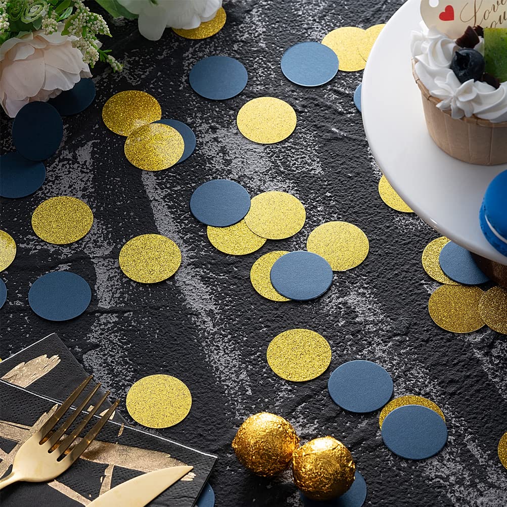 Gold and Blue Confetti Table Decoration for Birthday Graduation Retirement Theme Party,1.2 inch in Diameter,200 Counts