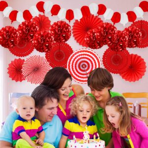 Recosis Red Party Decorations, Papar Fans Pompoms Fans Garlands for Birthday Bridal Baby Shower Wedding Graduation New Years Valentine's Day Party Decorations