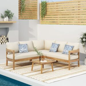 Christopher Knight Home 317355 Brooklyn Chat Set, Teak + Beige