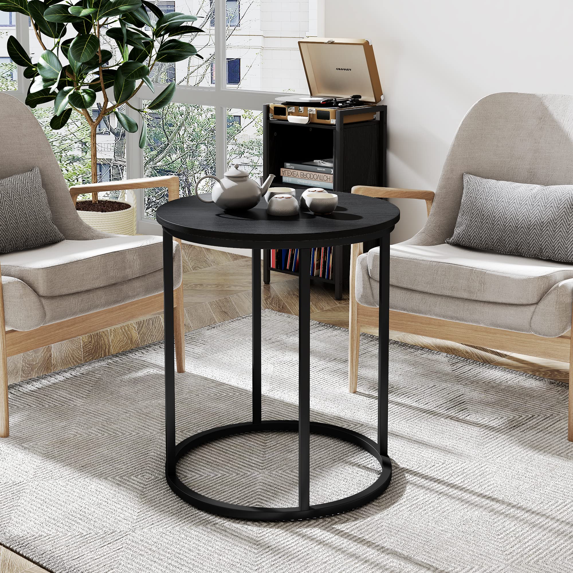 Yusong Round End Table, 20" Accent Small Side Table Nightstand Modern Bedside Table for Living Room Bedroom Office Small Spaces,Black