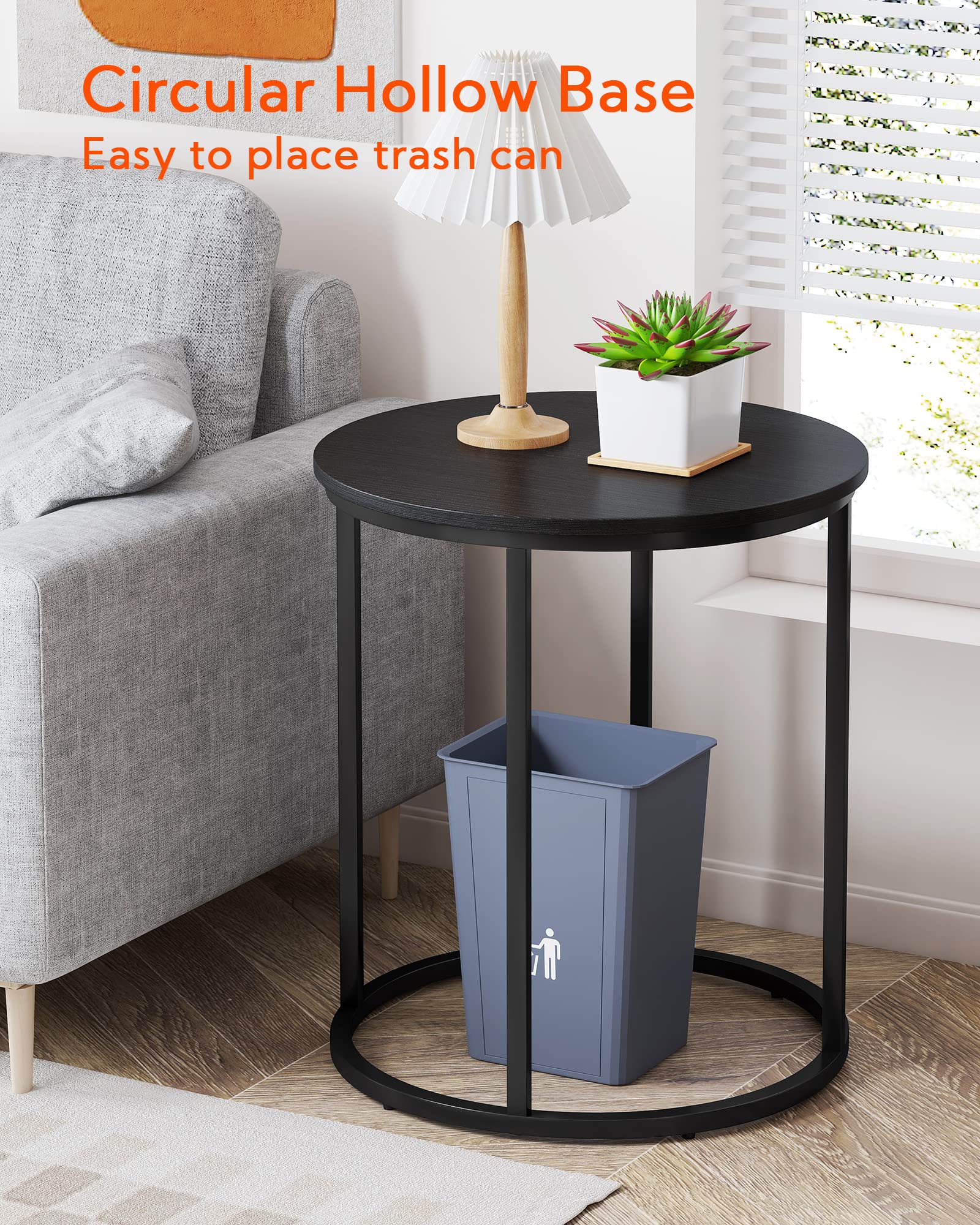 Yusong Round End Table, 20" Accent Small Side Table Nightstand Modern Bedside Table for Living Room Bedroom Office Small Spaces,Black