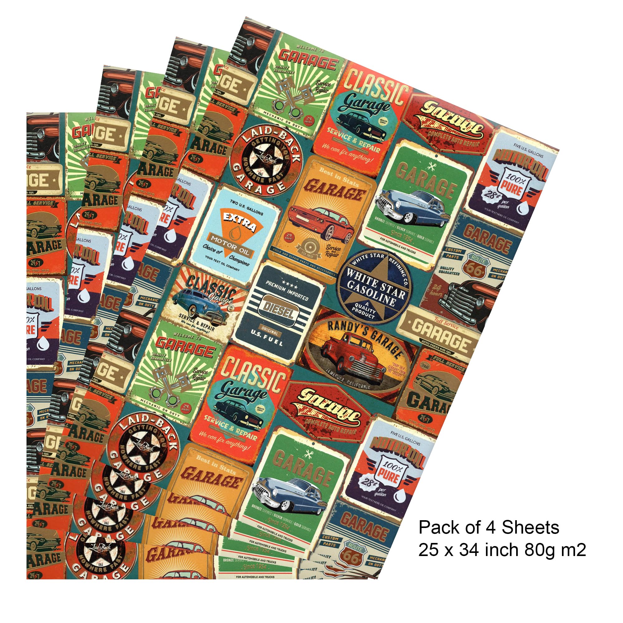 arkamii premium wrapping paper set of 4 sheets size 34 x 25 inch garage cars man (18-9226)