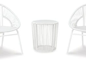 Signature Design by Ashley Mandarin Cape Casual All-weather Resin Wicker Outdoor Chairs with Table Set, Set of 3, White