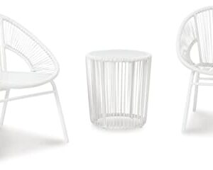 Signature Design by Ashley Mandarin Cape Casual All-weather Resin Wicker Outdoor Chairs with Table Set, Set of 3, White