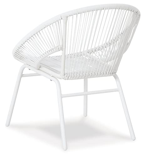 Signature Design by Ashley Mandarin Cape Casual All-weather Resin Wicker Outdoor Chairs with Table Set, Set of 3, White