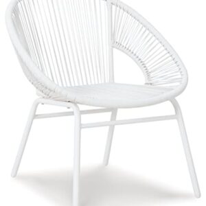 Signature Design by Ashley Mandarin Cape Casual All-weather Resin Wicker Outdoor Chairs with Table Set, Set of 3, White