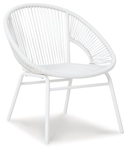 Signature Design by Ashley Mandarin Cape Casual All-weather Resin Wicker Outdoor Chairs with Table Set, Set of 3, White