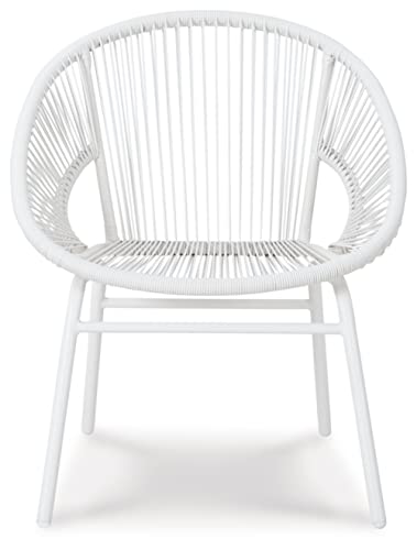 Signature Design by Ashley Mandarin Cape Casual All-weather Resin Wicker Outdoor Chairs with Table Set, Set of 3, White