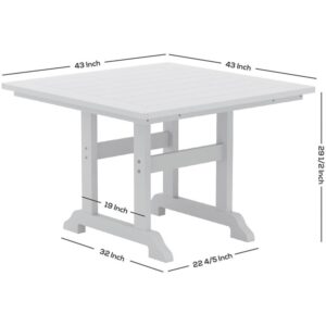 Costaelm Square Outdoor Dining Tables, 43'' Patio Table with Umbrella Hole for 4 Person, Balcony Table, Outdoor Buffet Table, Porch Tables for Outside Lawn Porch Bistro Furniture, White