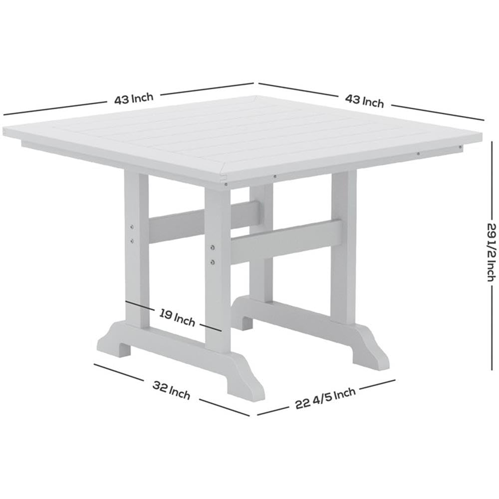 Costaelm Square Outdoor Dining Tables, 43'' Patio Table with Umbrella Hole for 4 Person, Balcony Table, Outdoor Buffet Table, Porch Tables for Outside Lawn Porch Bistro Furniture, White