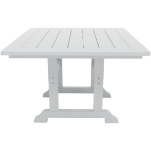 Costaelm Square Outdoor Dining Tables, 43'' Patio Table with Umbrella Hole for 4 Person, Balcony Table, Outdoor Buffet Table, Porch Tables for Outside Lawn Porch Bistro Furniture, White