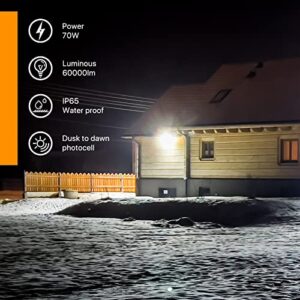 DEMILARE 70W LED Wall Pack Light with Dusk to Dawn Photocell, 8400lm Quick Installation Security Lighting AC120V, IP65 Waterproof 5000K Commercial Wall Lights for Outdoor Barn, Shop, Garage