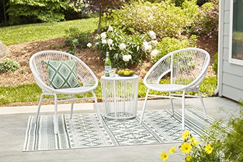 Signature Design by Ashley Mandarin Cape Casual All-weather Resin Wicker Outdoor Chairs with Table Set, Set of 3, White