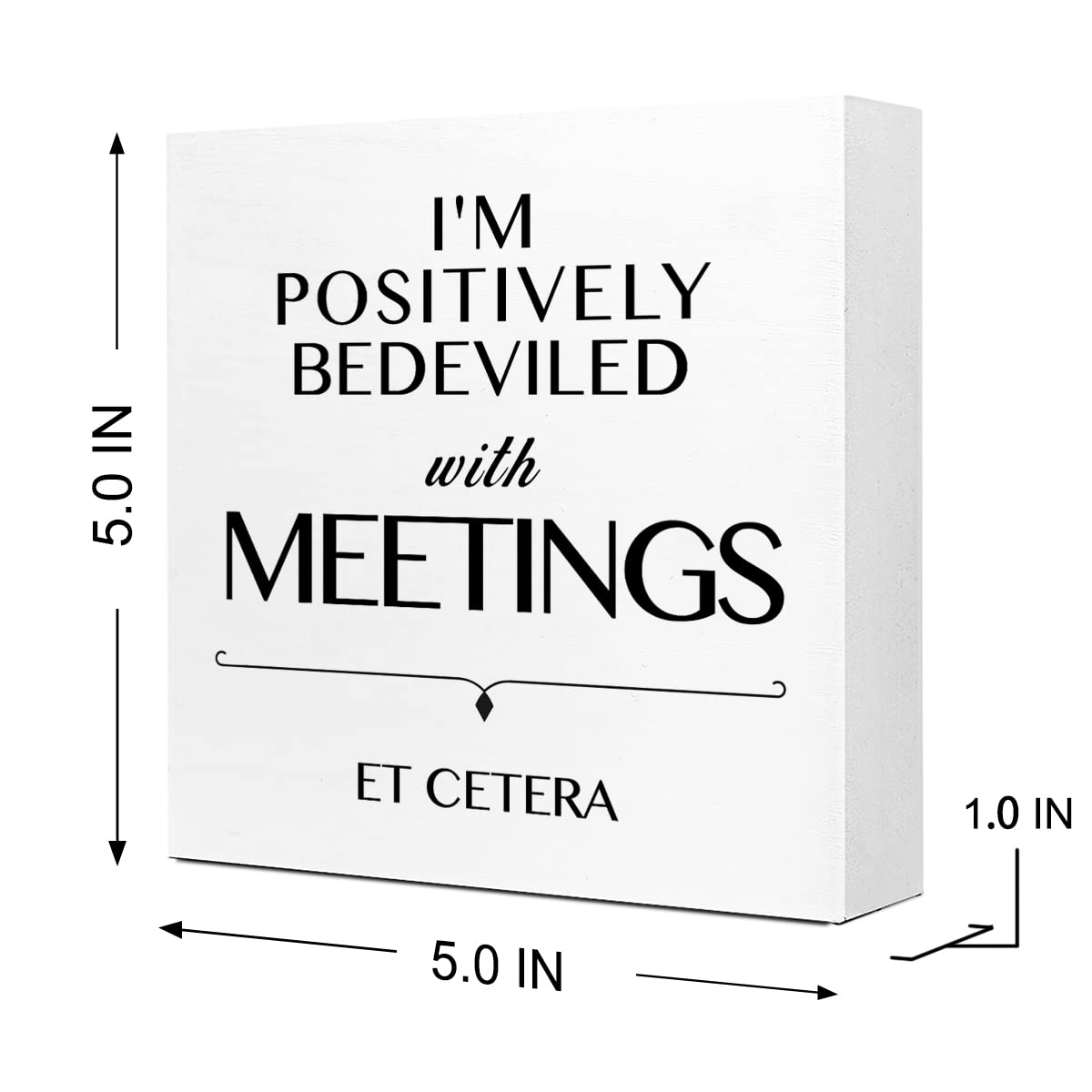 I Am Positively Bedeviled With Meetings Et Cetera Wooden Sign Desk Decor,Inspirational Wood Block Sign Desk Decorations for Home Room Office Desk Shelf Table Decor,Gift For Coworkers Employees