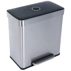 mghh trash can,16 gallon (2x30l) dual garbage can with mute metal waste bin, stainless steel double compartment classified recycle garbage pedal dustbin,suit for kitchen,office,bedroom