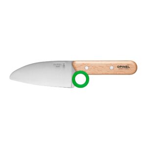 OPINEL Le Petit Chef Complete 3 Piece Kitchen Set, Chef Knife with Rounded Tip, Fingers Guard, Peeler, For Children and Teaching Food Prep and Kitchen Safety, Made in France (GREEN)