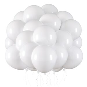 rubfac 65pcs white latex party balloons, 12 inches helium party balloons with ribbon for wedding, birthday, graduation, baby shower, bridal shower