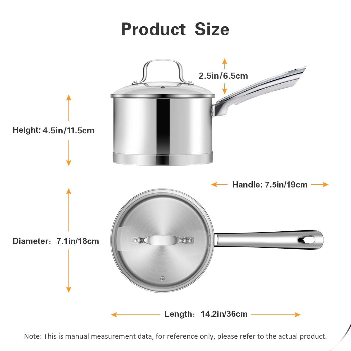 2.5 Quart Sauce Pan with Glass Lid, Stainless Steel Induction Saucepan with Lid 2.5 qt, Small Pot By Lio SHAAR, Compatible with All Heat Sources, Oven Dishwasher Safe …